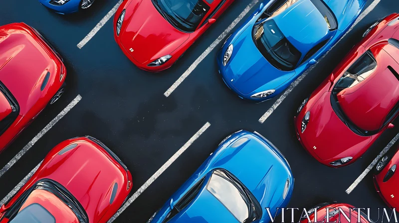 Supercars in Red and Blue - Aerial Arrangement AI Image