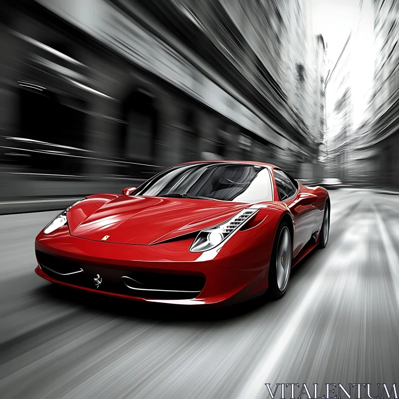 Urban Speed and Elegance in Red Sports Car AI Image