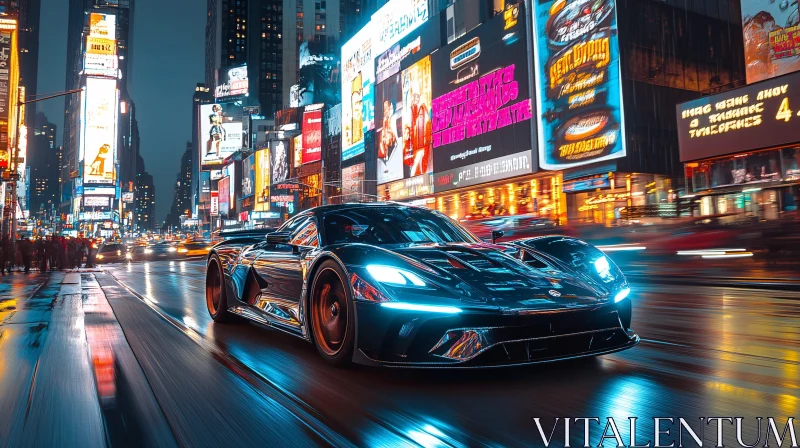 Luxurious Sports Car in Energetic Urban Night Scene AI Image