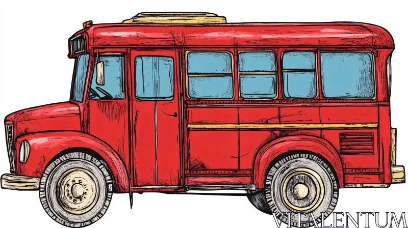 Classic Red Bus Sketch AI Image