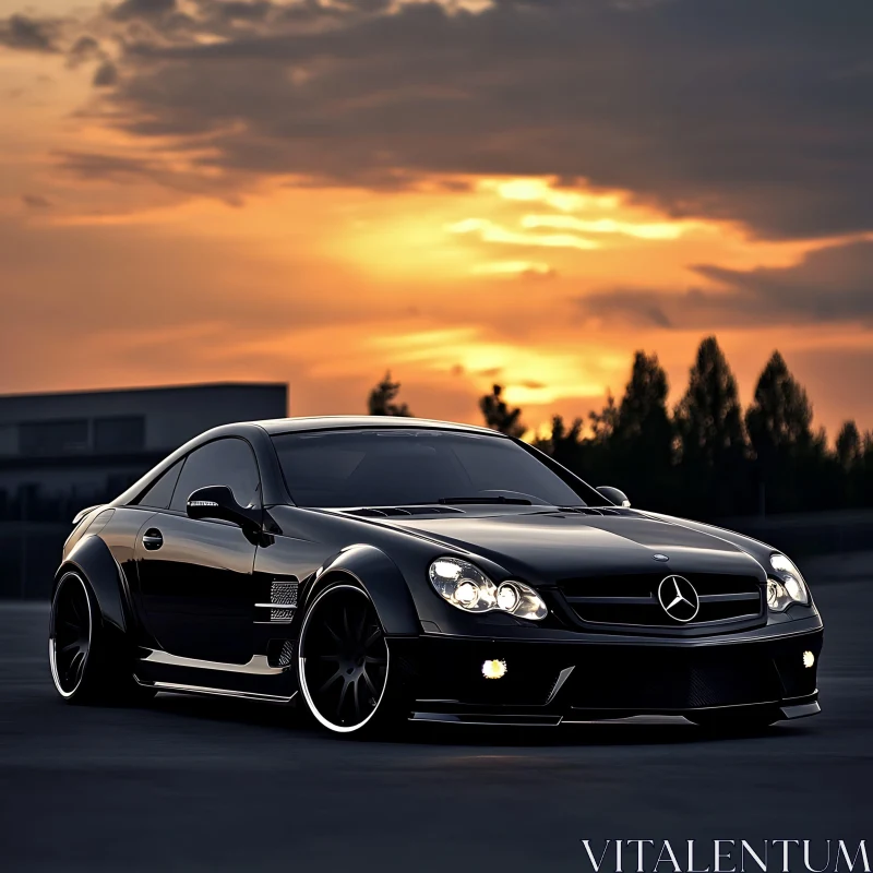 Premium Black Car with a Sunset Backdrop AI Image