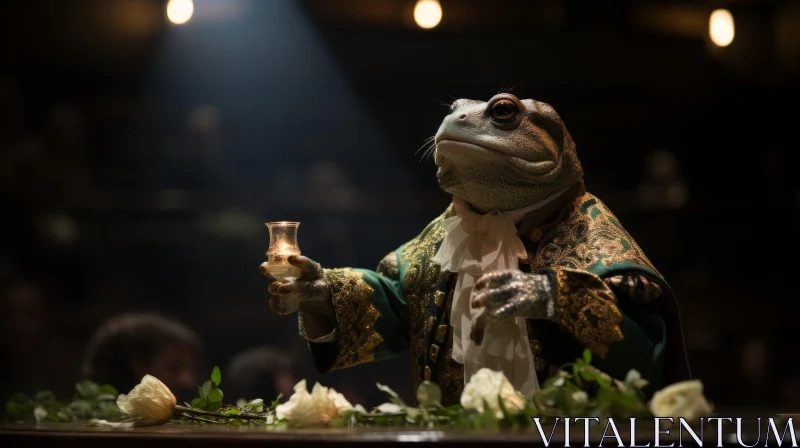 Frog in Baroque-Inspired Scene - A Theatrical Display of Cartelcore AI Image
