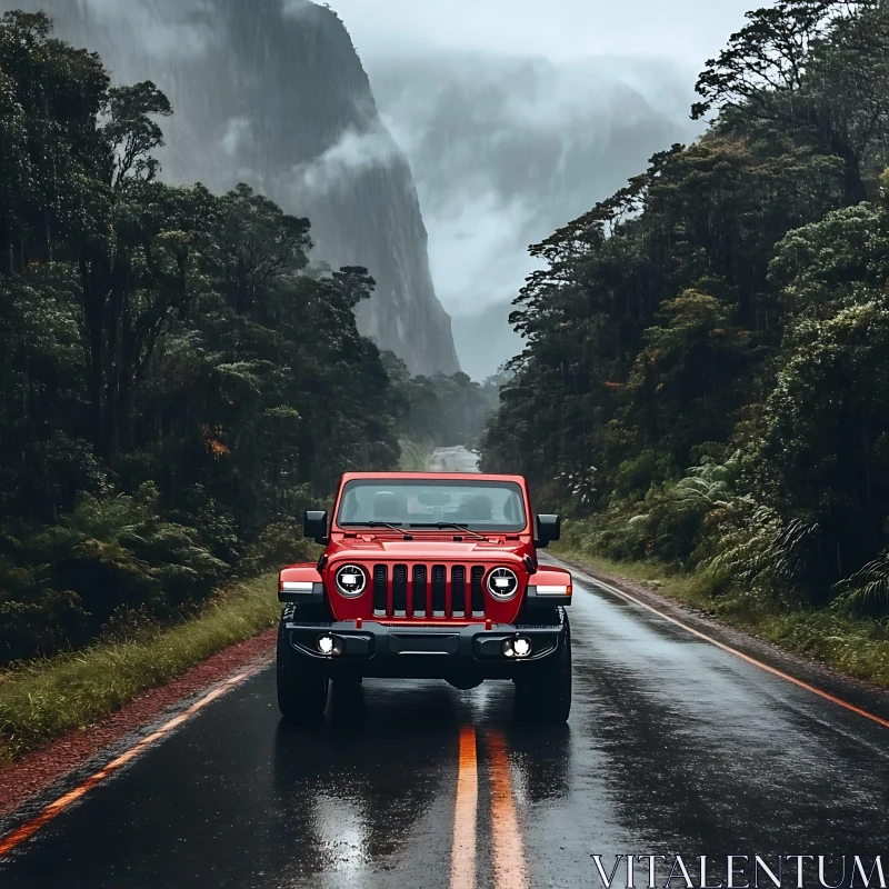 Adventurous Road Trip in Red SUV AI Image