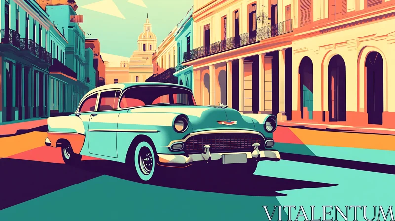 Classic Car Amid Vibrant Architecture AI Image