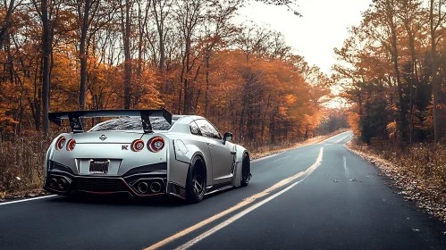 Sports Car on Autumn Road