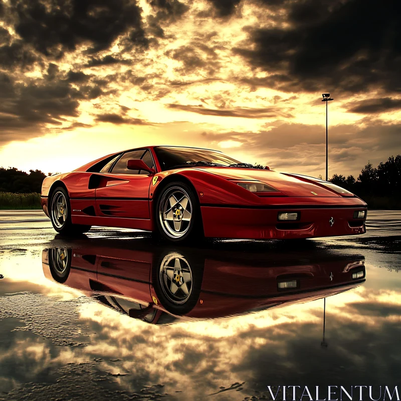 Reflections of a Red Car at Dusk AI Image