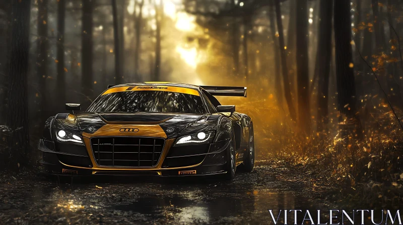 Racing Car in Autumn Forest AI Image