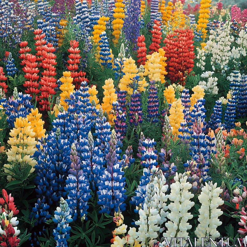 Vibrant Lupine Garden in Full Bloom AI Image