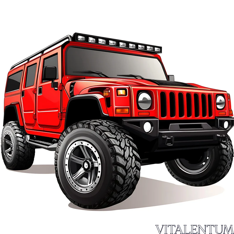 Illustration of a Red SUV with Off-Road Capabilities AI Image