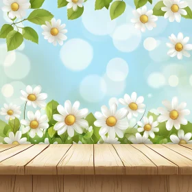 Charming Daisy Garden with Rustic Wooden Plank