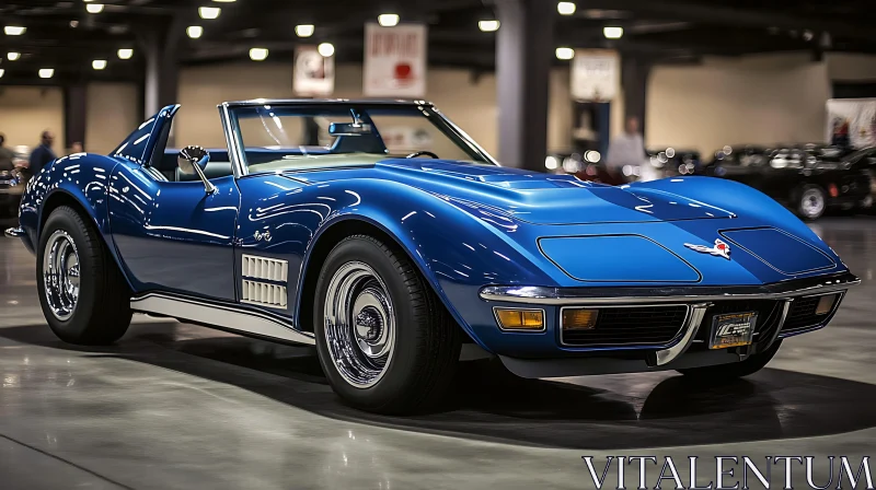 Classic Blue Convertible on Display AI Image