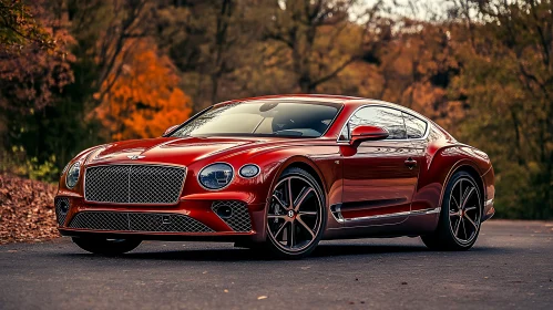 Red Sports Coupe in Fall Setting