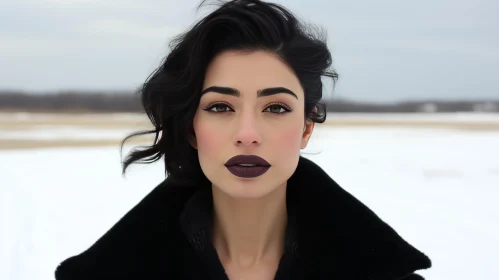 Captivating Winter Portrait of a Woman in Dark Tones