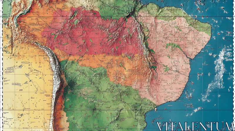 Geographic and Political Map of South America AI Image