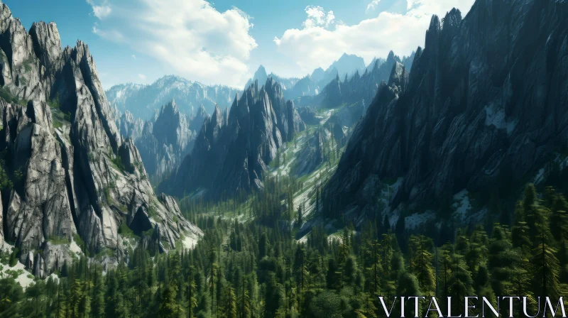 Enchanting Forest in a Fantastical Mountain Landscape AI Image