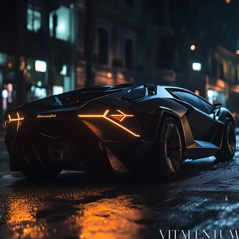 Sleek Sports Car in Nighttime Cityscape Sleek Sports Car in Nighttime Cityscape
