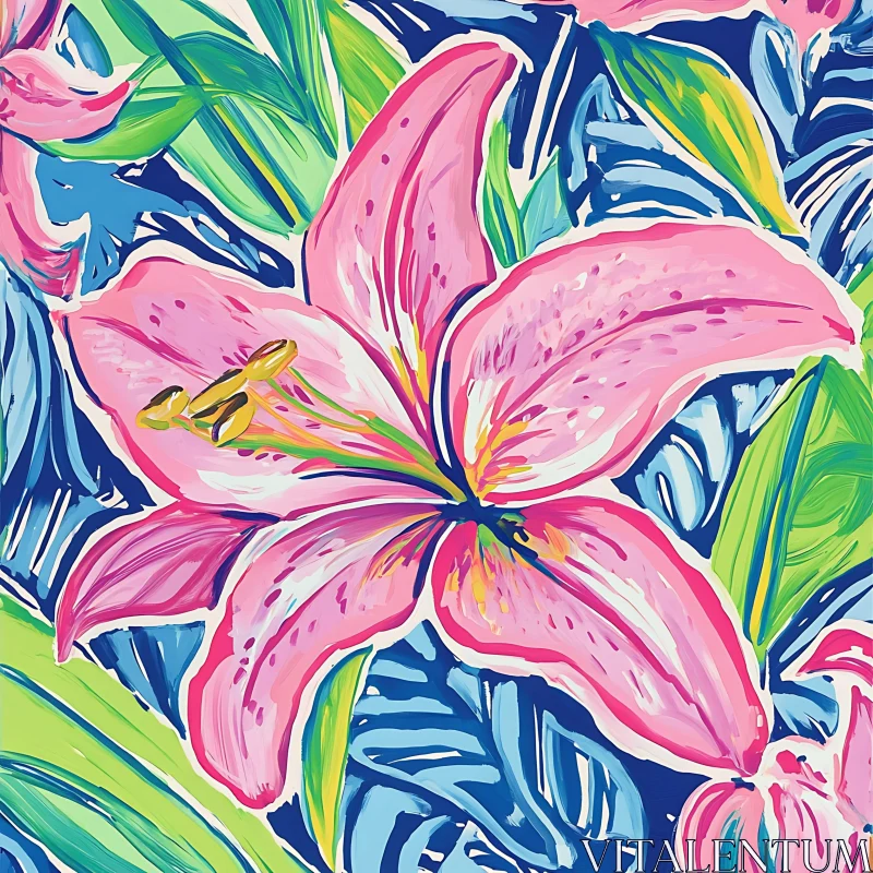 Expressive Pink Lily in Lush Greenery Expressive Pink Lily in Lush Greenery