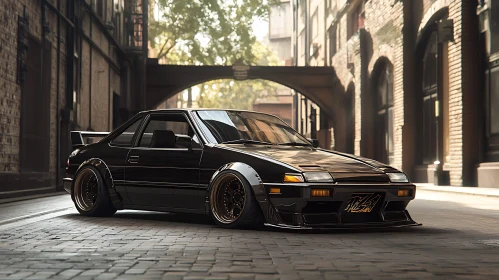 Stylish Retro Car in Cobblestone Alley