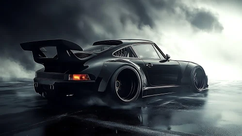 High-Performance Black Car in Overcast Setting