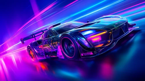 Sleek Race Car in Motion with Neon Lights