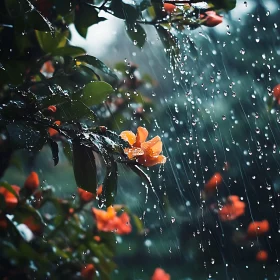 Tranquil Rainfall on Orange Flowers