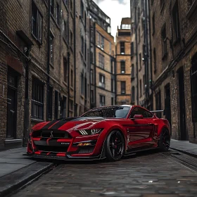 Red Sports Car in Narrow City Alley