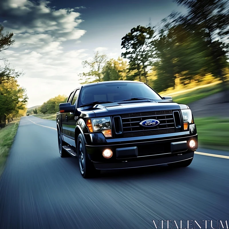 Sleek Black Ford Truck in Motion