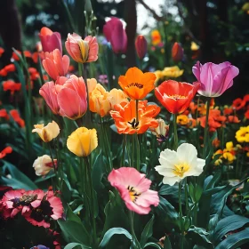 Vivid Tulip Blossoms in a Lush Garden