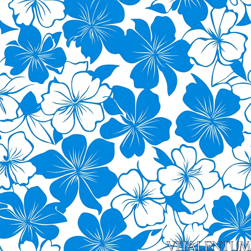 Abstract Blue Flowers on White AI Image