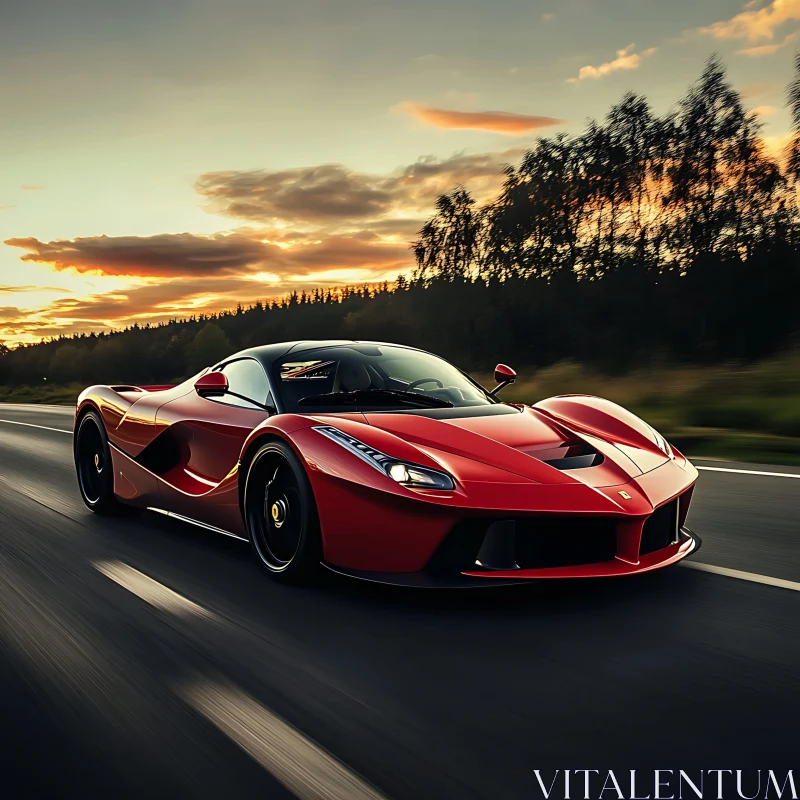 Luxury Red Car at Sunset AI Image