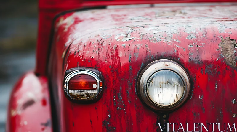 Old Red Car with Chipped Paint AI Image