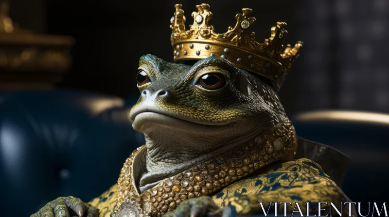 King Frog in Crown: A Study in Scale and Detail AI Image