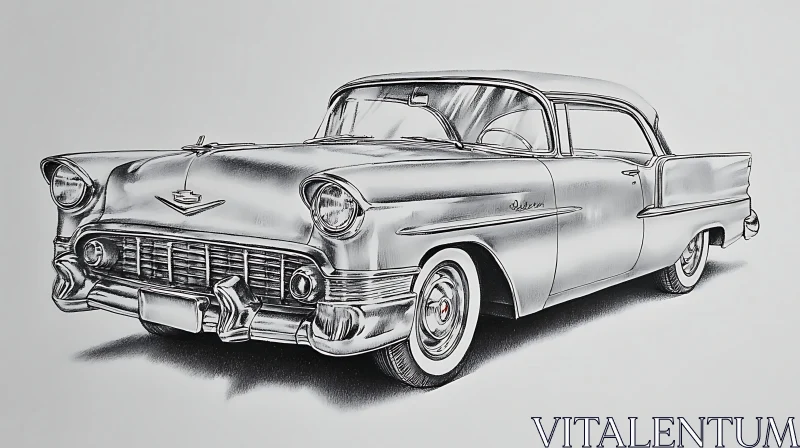 Classic 1950s Vintage Car Pencil Drawing AI Image