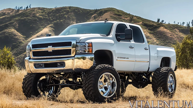 Lifted Pickup Truck in Dry Field AI Image