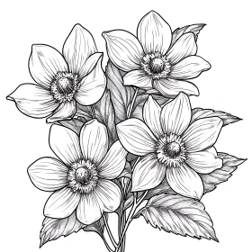 Detailed Blossoms and Leaves Drawing