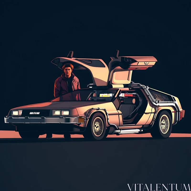 AI ART Iconic DeLorean with Open Gull-Wing Doors