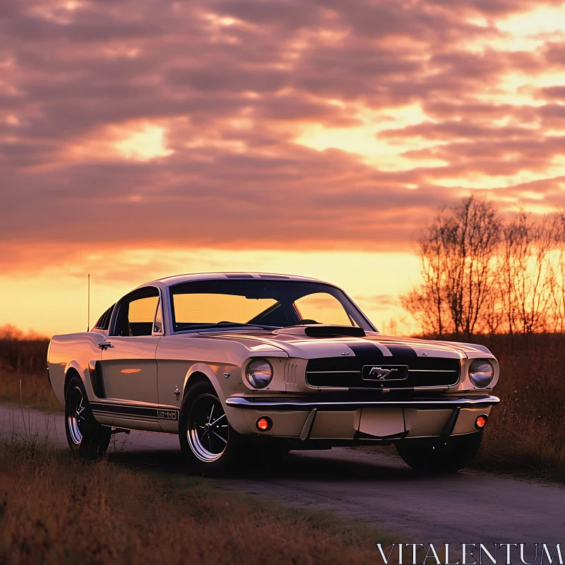 Vintage Car in Scenic Sunset AI Image