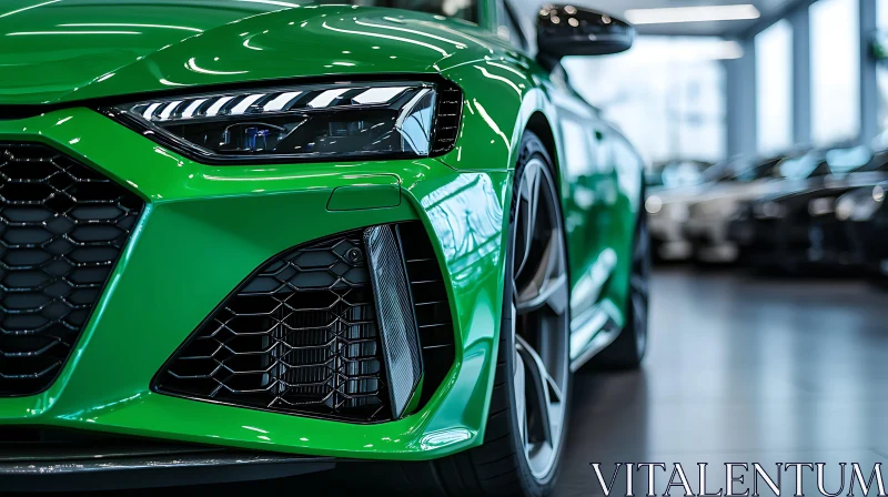 AI ART Luxury Green Car Displayed in Showroom