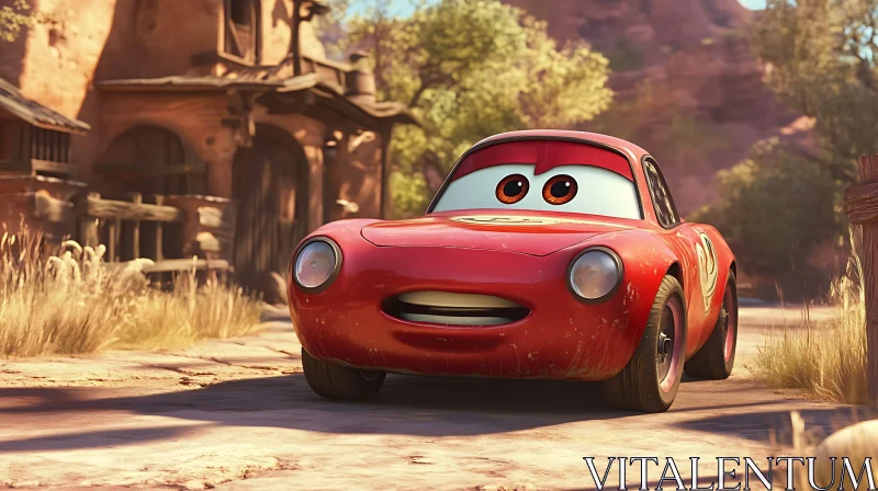 AI ART Smiling Red Car in Animated Desert Setting