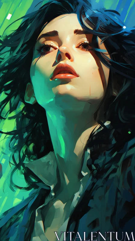 Captivating Illustration of a Woman with Black Hair | Impressionist Artwork AI Image