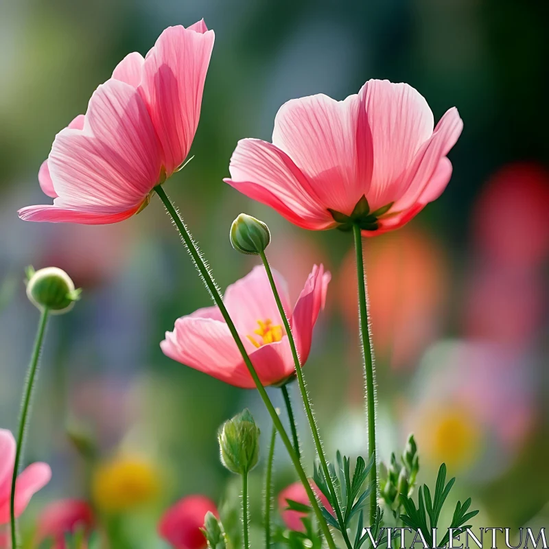 Nature Close-Up of Pink Flowers AI Image