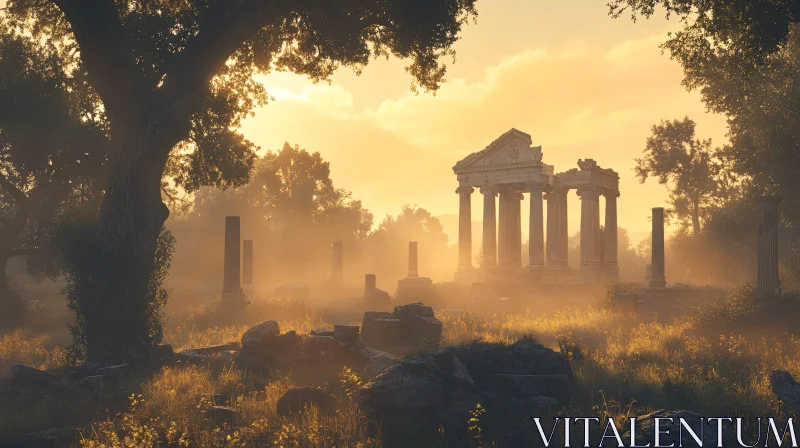 Sunset over Ancient Temple Ruins AI Image