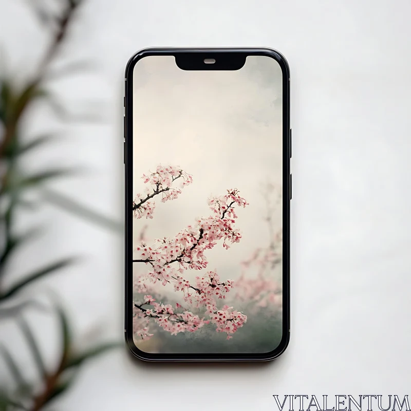 Minimalistic Cherry Blossom Wallpaper for Mobile AI Image