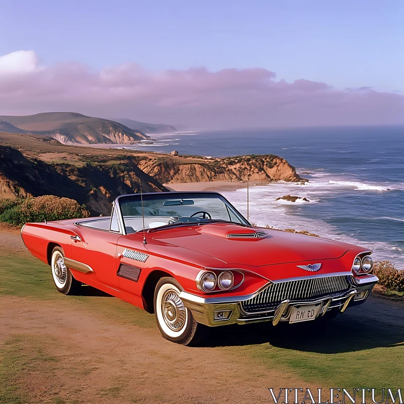 Vintage Red Convertible on Scenic Cliff AI Image