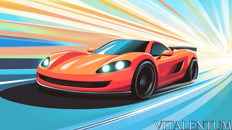 Futuristic Red Sports Car Racing AI Image