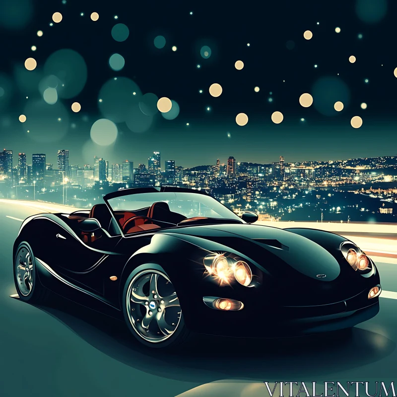 Luxurious Night Drive in Black Convertible AI Image