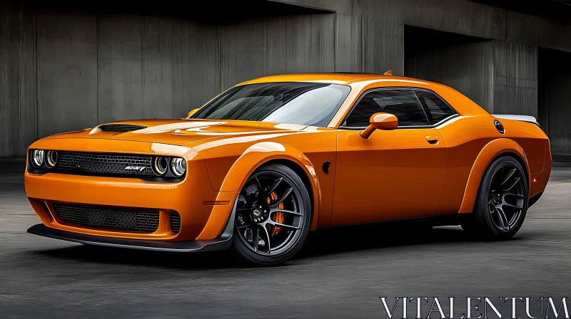 Modern Muscle Car in Vibrant Orange AI Image