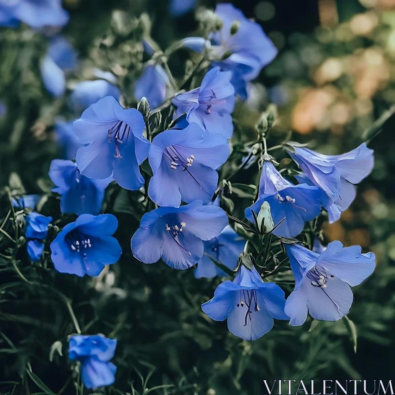 AI ART Delicate Blue Petals Amidst Green Foliage