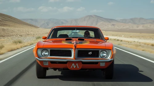 Classic Muscle Car Driving Through the Desert