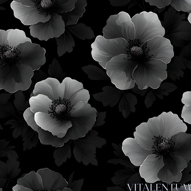 AI ART Black and Grey Floral Design